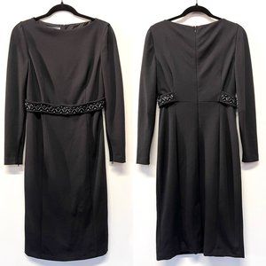 PRADA Long Sleeve Jersey Wool Knee Length Dress w Embellished Belt sz 44 US L